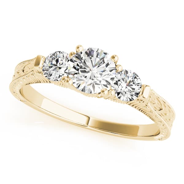 3-Stone Round Filigree Engagement Ring, style 82393, Front view in yellow gold