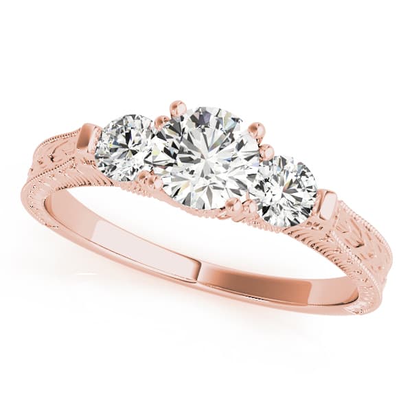 3-Stone Round Filigree Engagement Ring, style 82393, Front view in rose gold