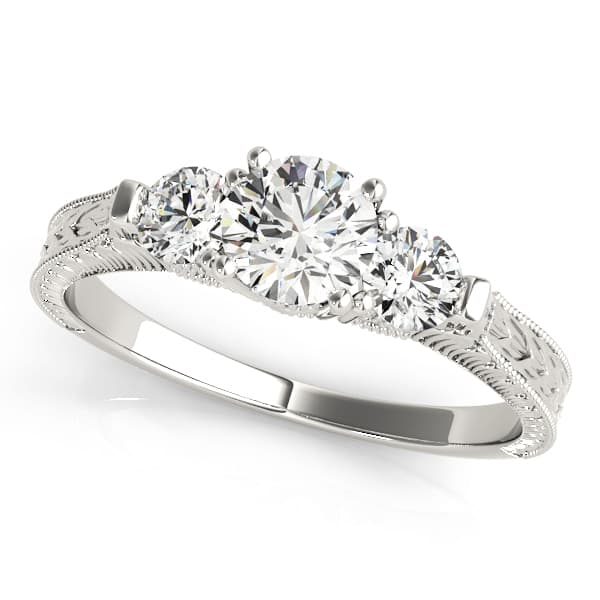 3-Stone Round Filigree Engagement Ring — style 82393 in 10k White Gold