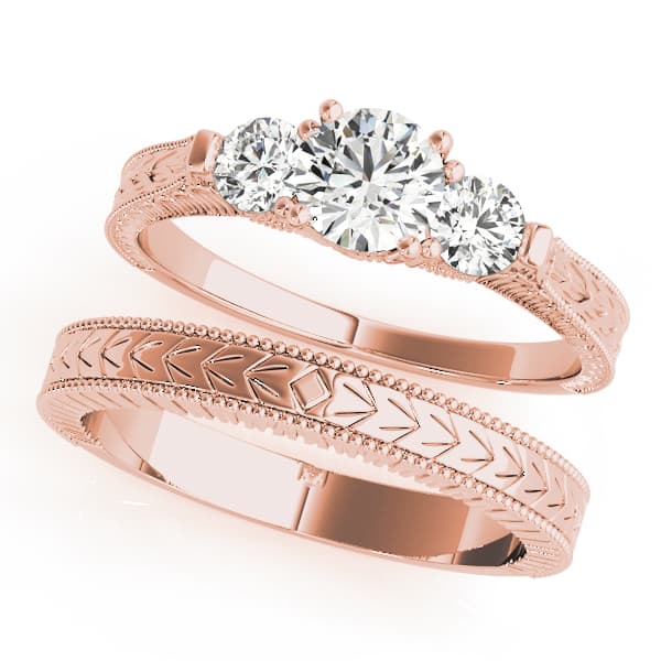 3-Stone Round Filigree Engagement Ring, style 82393, On hand view in rose gold