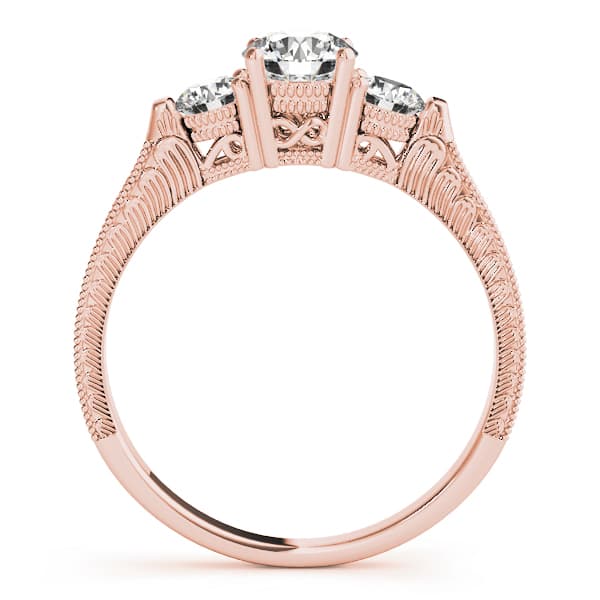3-Stone Round Filigree Engagement Ring, style 82393, Side view in rose gold