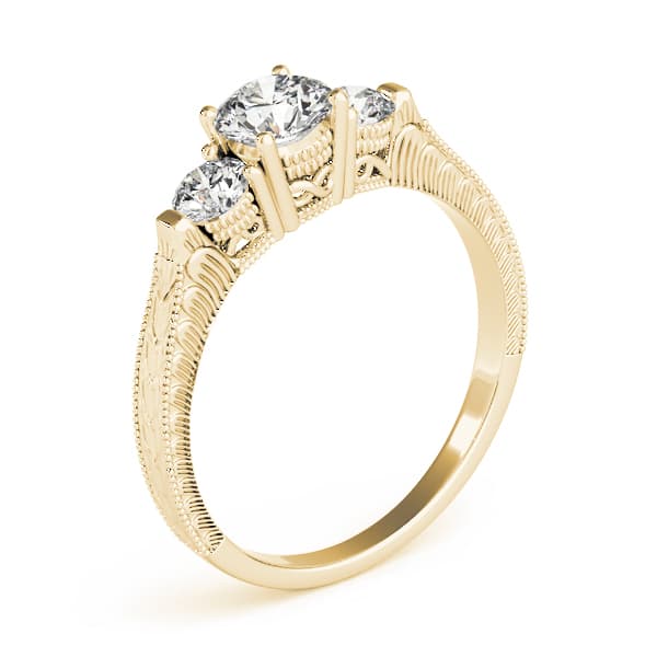 3-Stone Round Filigree Engagement Ring, style 82393, Top view in yellow gold