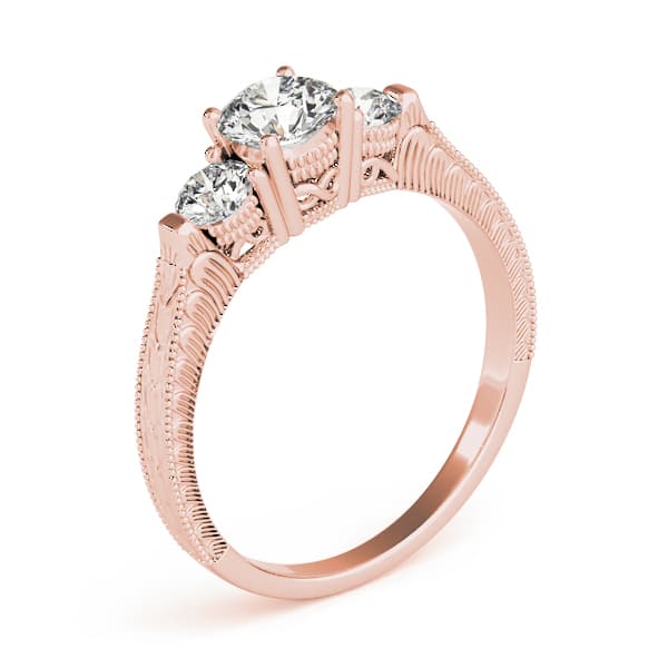 3-Stone Round Filigree Engagement Ring, style 82393, Top view in rose gold
