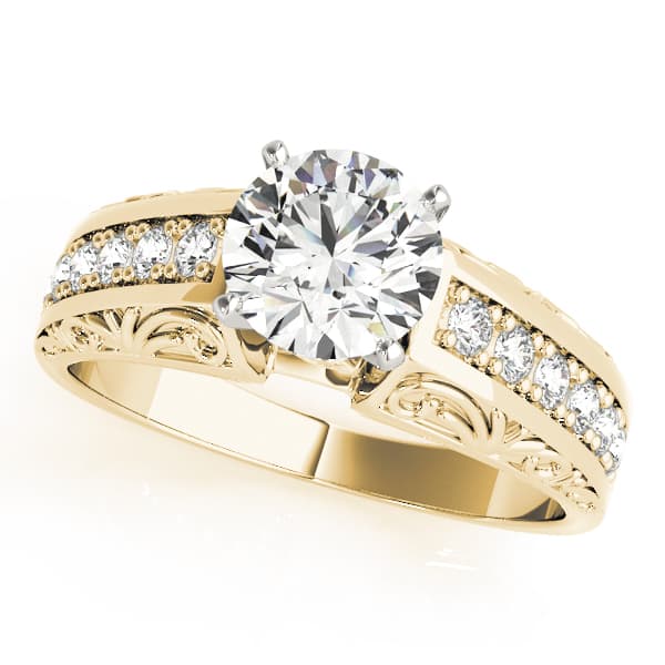 Antique Prong Set Filigree Engagement Ring, style 82417, Front view in yellow gold
