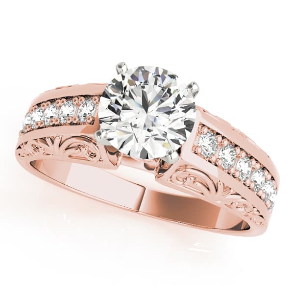 Antique Prong Set Filigree Engagement Ring, style 82417, Front view in rose gold