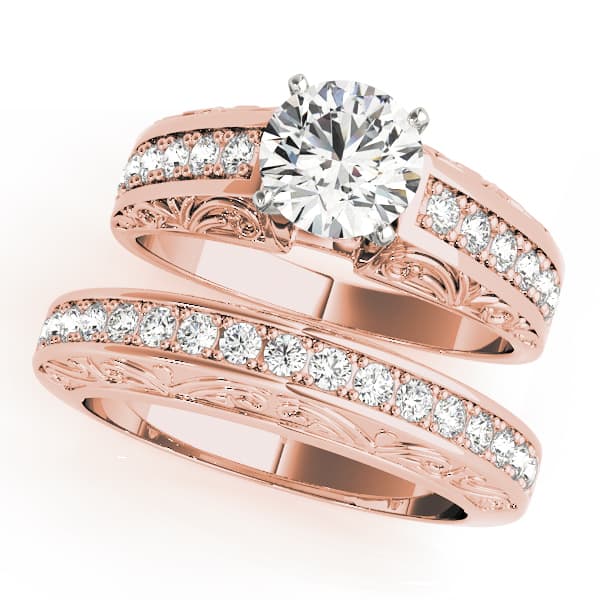 Antique Prong Set Filigree Engagement Ring, style 82417, On hand view in rose gold