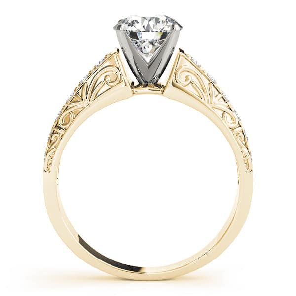 Antique Prong Set Filigree Engagement Ring, style 82417, Side view in yellow gold