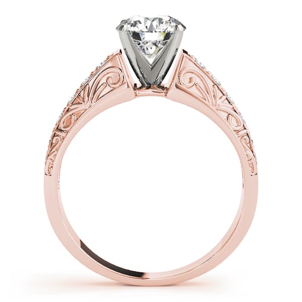 Antique Prong Set Filigree Engagement Ring, style 82417, Side view in rose gold