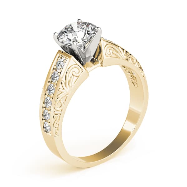 Antique Prong Set Filigree Engagement Ring, style 82417, Top view in yellow gold