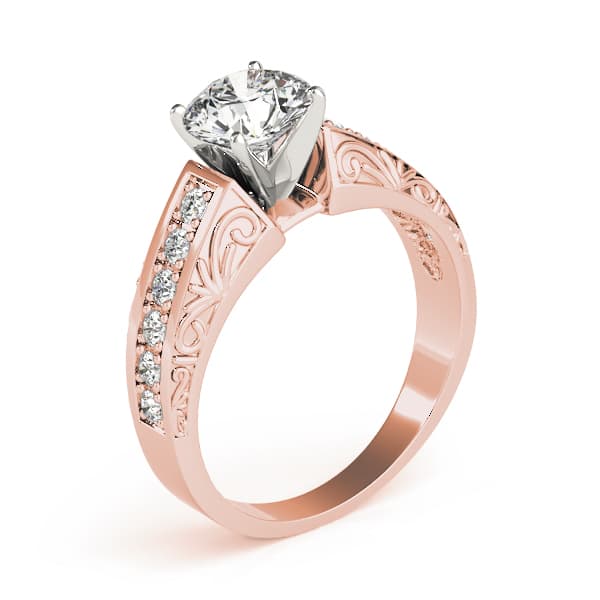 Antique Prong Set Filigree Engagement Ring, style 82417, Top view in rose gold