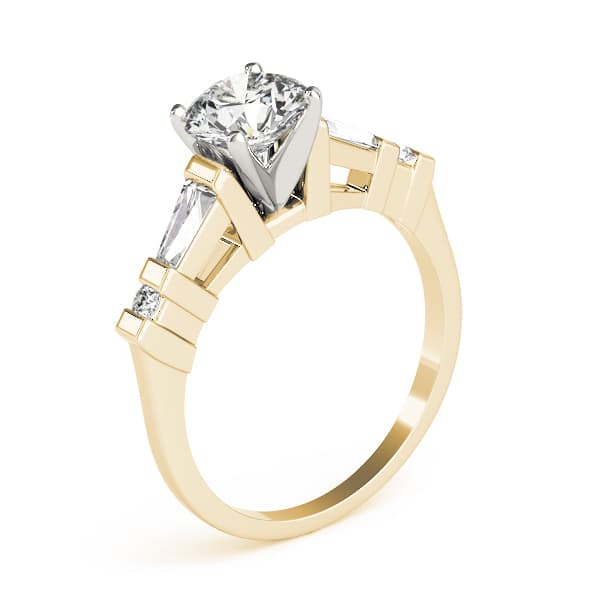Fancy Shape Baguette Round Engagement Ring, style 82432, Top view in yellow gold