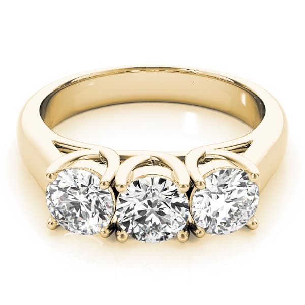 3-Stone Trellis Engagement Ring, style 82566, On hand view in yellow gold