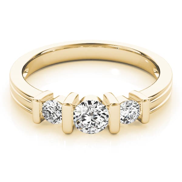 3 Stone Round Engagement Ring, style 82567, On hand view in yellow gold