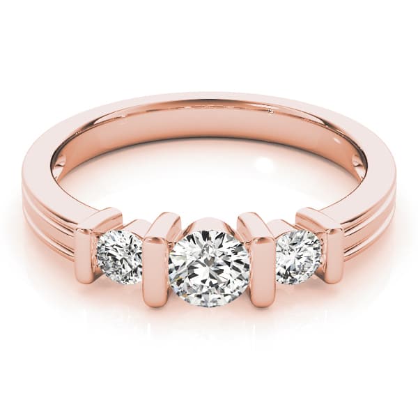 3 Stone Round Engagement Ring, style 82567, On hand view in rose gold