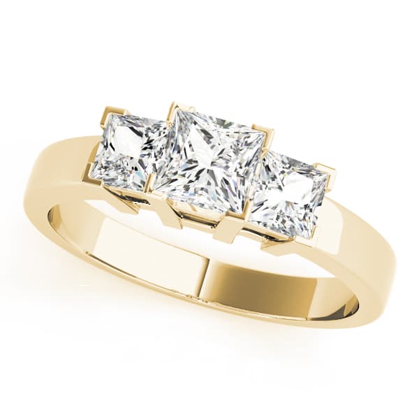 3-Stone Princess Cut Engagement Ring, style 82570, Front view in yellow gold