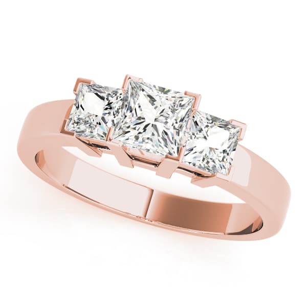 3-Stone Princess Cut Engagement Ring, style 82570, Front view in rose gold