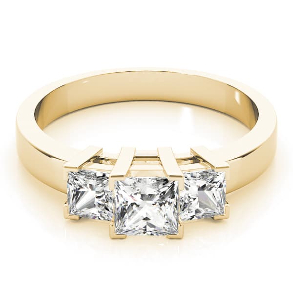 3-Stone Princess Cut Engagement Ring, style 82570, On hand view in yellow gold