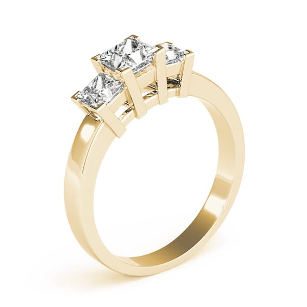 3-Stone Princess Cut Engagement Ring, style 82570, Top view in yellow gold