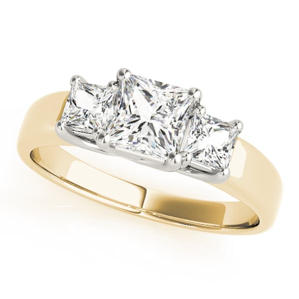 3 Stone Princess Engagement Ring, style 82571, Front view in yellow gold