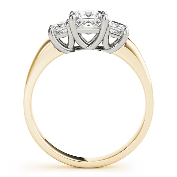 3 Stone Princess Engagement Ring, style 82571, Side view in yellow gold