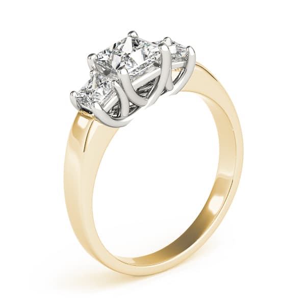 3 Stone Princess Engagement Ring, style 82571, Top view in yellow gold