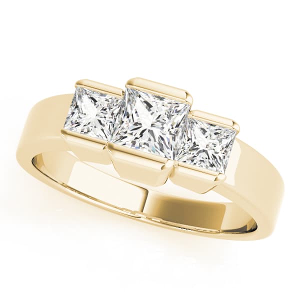 3 Stone Princess Engagement Ring, style 82572, Front view in yellow gold