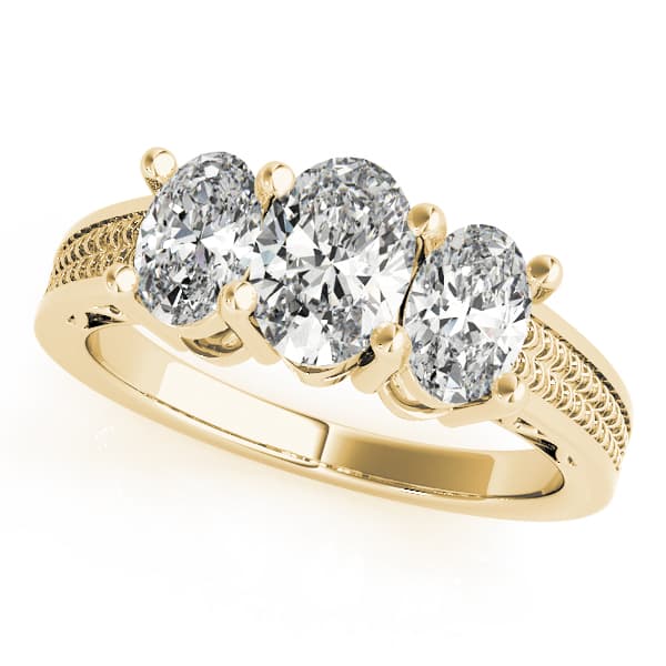 3-Stone Filigree Oval-Cut Engagement Ring, style 82574, Front view in yellow gold