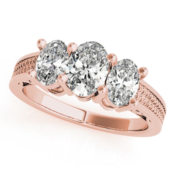 3-Stone Filigree Oval-Cut Engagement Ring, style 82574, Front view in rose gold