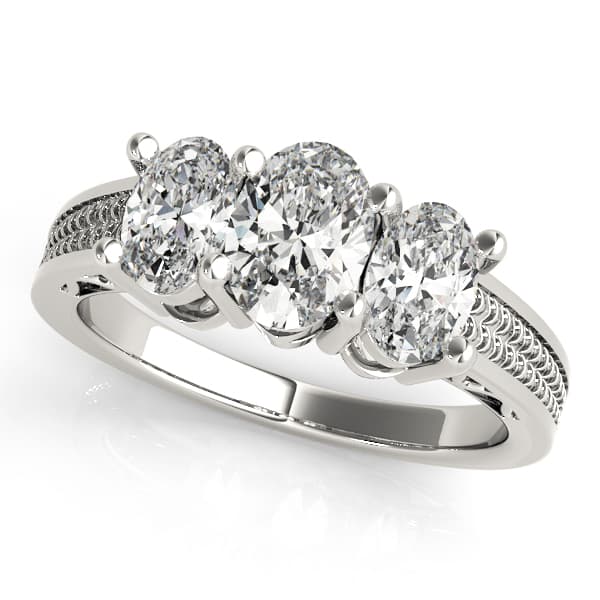 3-Stone Filigree Oval-Cut Engagement Ring — style 82574 in 10k White Gold
