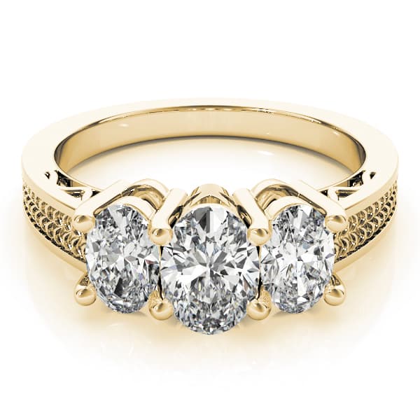 3-Stone Filigree Oval-Cut Engagement Ring, style 82574, On hand view in yellow gold
