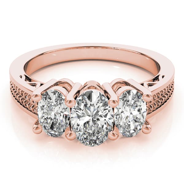 3-Stone Filigree Oval-Cut Engagement Ring, style 82574, On hand view in rose gold