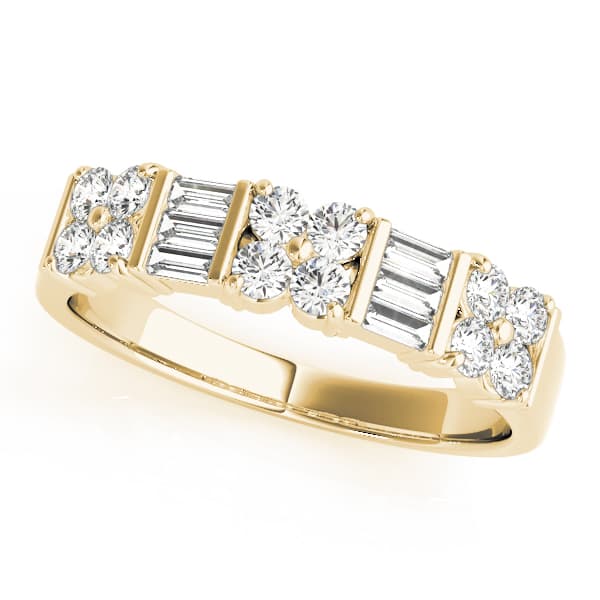 Alternating Baguette & Round Bar Set Wedding Rings (2/3 ct. tw.), Front view in yellow gold