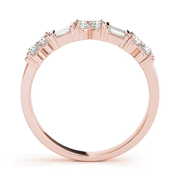 Alternating Baguette & Round Bar Set Wedding Rings (2/3 ct. tw.), Side view in rose gold