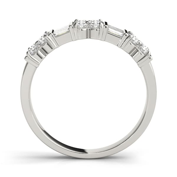 Alternating Baguette & Round Bar Set Wedding Rings (2/3 ct. tw.), Side view in white gold or platinum