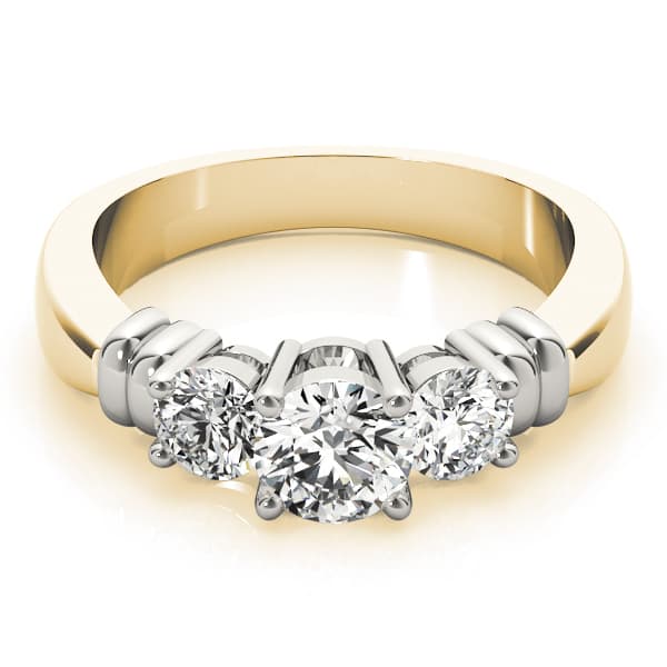 3 Stone Round Engagement Ring, style 82579, On hand view in yellow gold