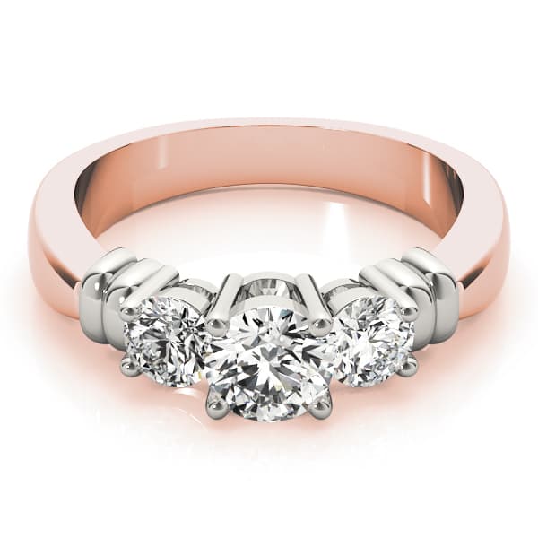 3 Stone Round Engagement Ring, style 82579, On hand view in rose gold