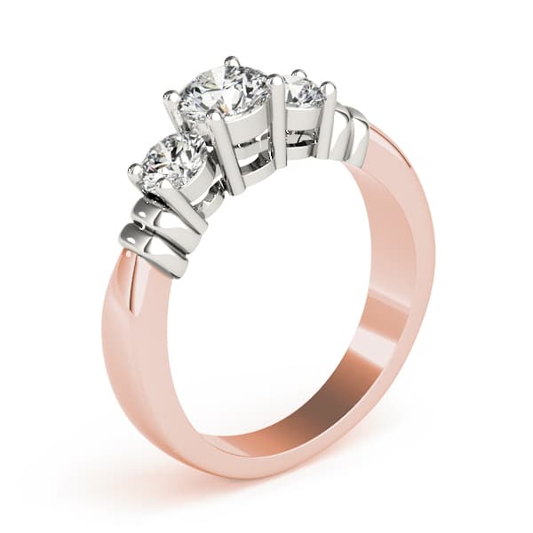 3 Stone Round Engagement Ring, style 82579, Top view in rose gold