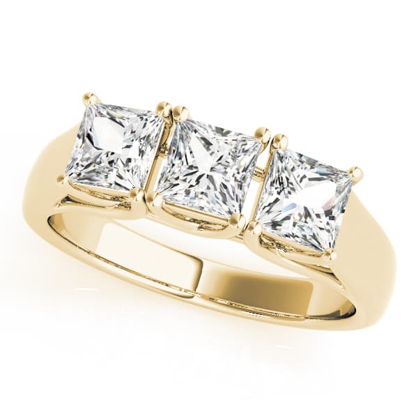 3 Stone Princess Engagement Ring, style 82580, Front view in yellow gold