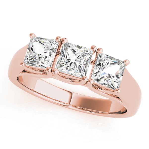 3 Stone Princess Engagement Ring, style 82580, Front view in rose gold