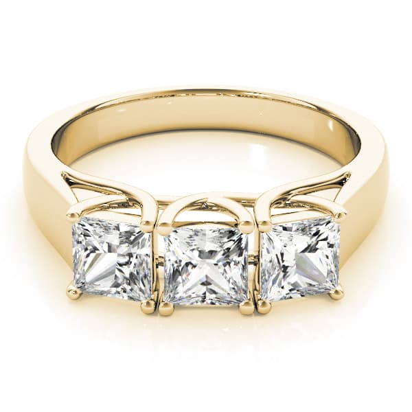 3 Stone Princess Engagement Ring, style 82580, On hand view in yellow gold
