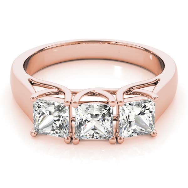 3 Stone Princess Engagement Ring, style 82580, On hand view in rose gold