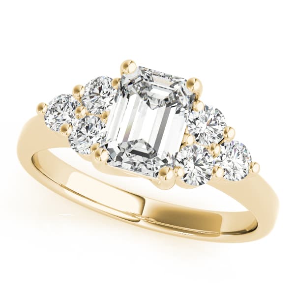 Solitaire Plus Trellis Emerald Cut Engagement Ring, style 82610, Front view in yellow gold