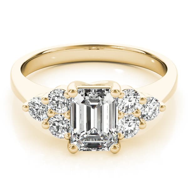 Solitaire Plus Trellis Emerald Cut Engagement Ring, style 82610, On hand view in yellow gold