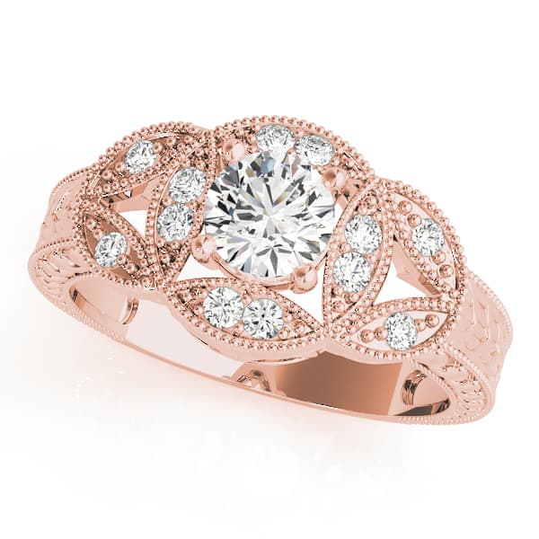 Vintage Bezel Set Milgrain Engagement Ring, style 82612, Front view in rose gold