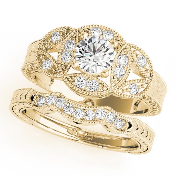 Vintage Bezel Set Milgrain Engagement Ring, style 82612, On hand view in yellow gold