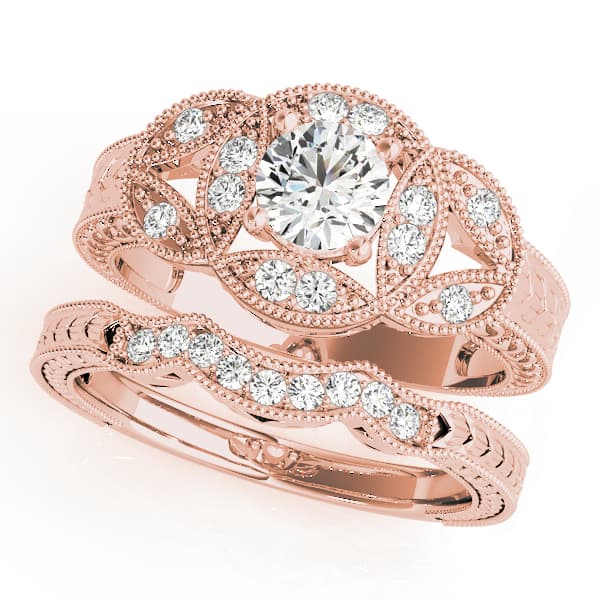 Vintage Bezel Set Milgrain Engagement Ring, style 82612, On hand view in rose gold