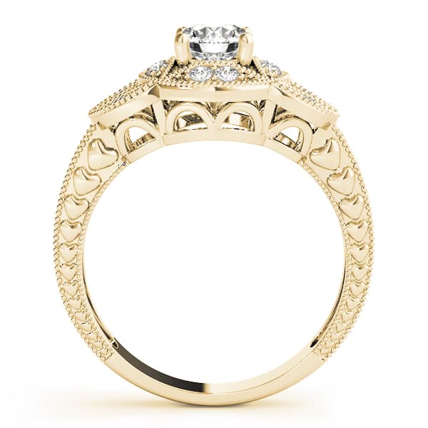 Vintage Bezel Set Milgrain Engagement Ring, style 82612, Side view in yellow gold