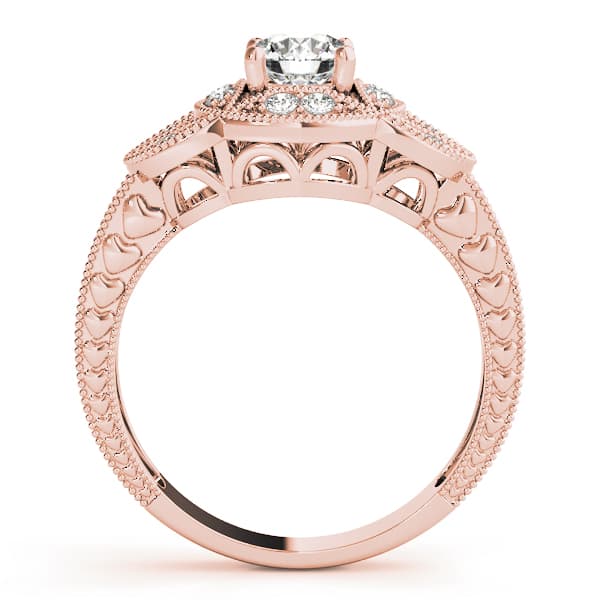Vintage Bezel Set Milgrain Engagement Ring, style 82612, Side view in rose gold