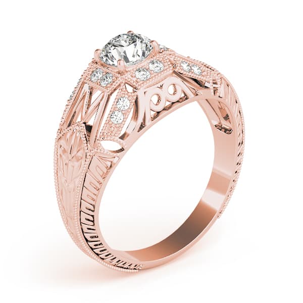 Antique Engagement Ring, style 82615, Top view in rose gold