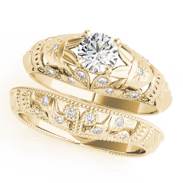 Antique Engagement Ring, style 82622, On hand view in yellow gold